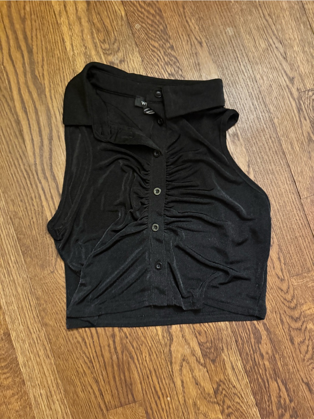 Wet Seal Black Ruched Sleeveless Polo Crop Top